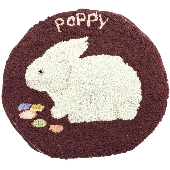 Bunny Rabbit Hooked Round Chair Cushion Cover Easter Poppy Cottage Core AS IS - Picture 2 of 6